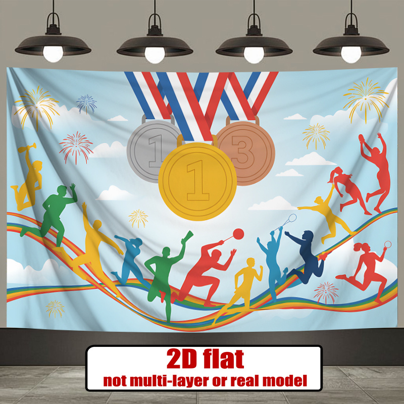TEMU 2d Flat, 2d Flat - 2d Flat, 2d Flat - 2d Flat Banner, 1pc, Sports-themed Medals Background Decoration Background Photo Props, 90.55x70.8inch