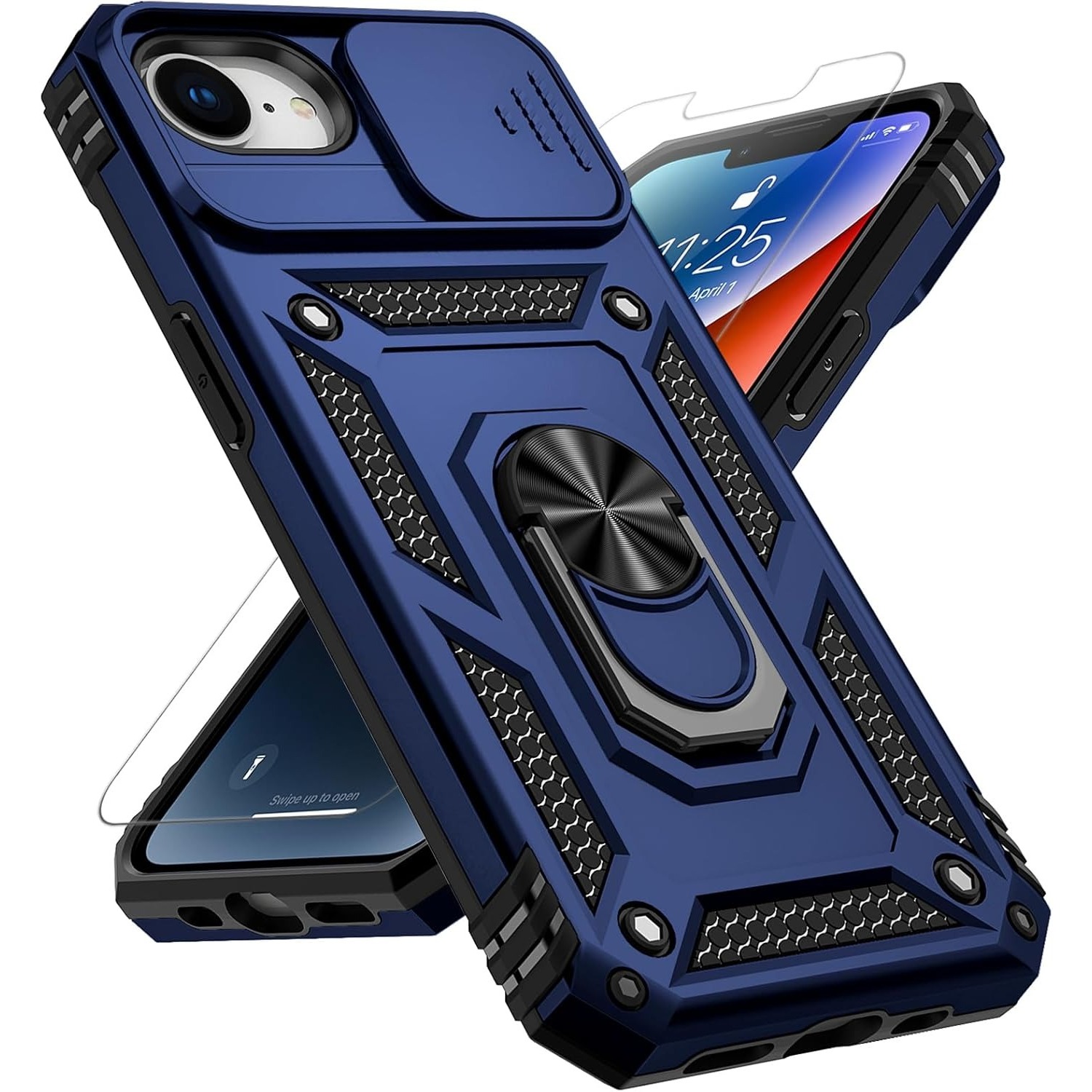 TEMU Phone Case: 3pcs[1x Phone Case And 2x Screen Protectors]for Iphone 17e Case, With Slide Camera Cover Hd Screen Protector Magnetic Ring Holder
