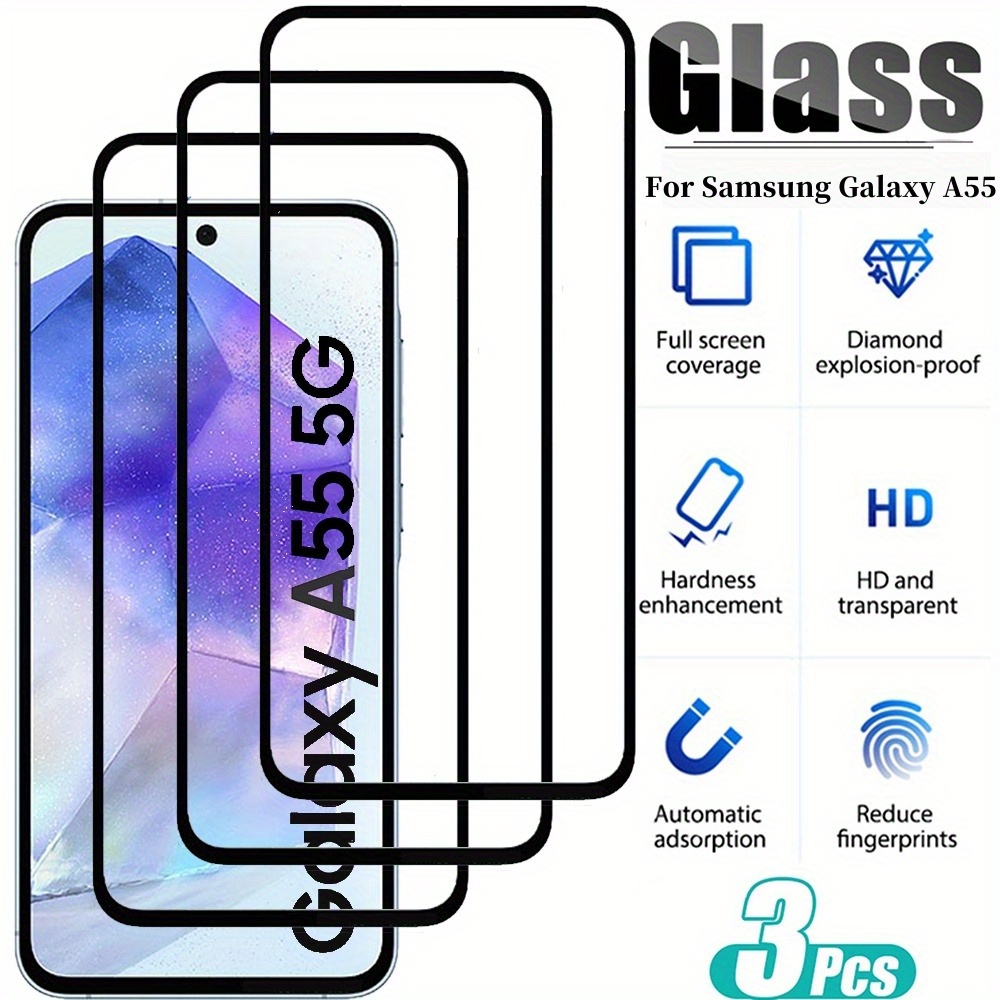 

3pcs Tempered Glass For A35 A55 5g Curved Full Cover Hardness 3d Curved Anti-fingerprint Screen Protector