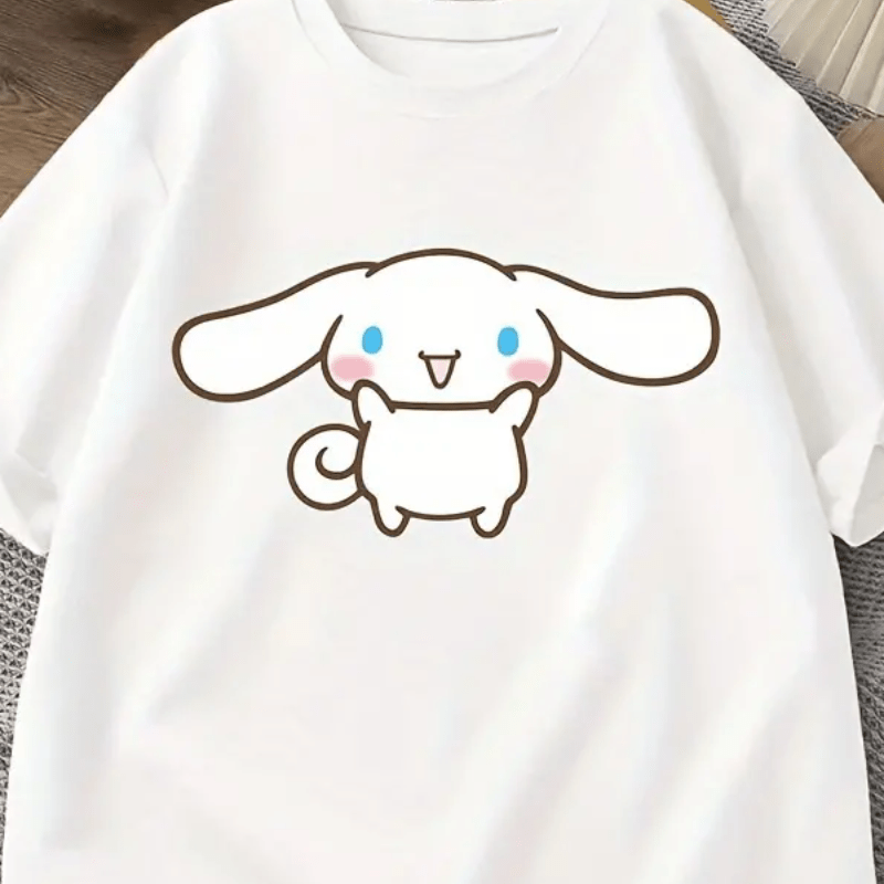 

T-shirt Sanrio Cinnamoroll pour Femme - Décontracté à Épaules Tombantes, Manches Courtes et Col Rond en Mélange de Polyester , Lavable en Machine, pour & l'Été