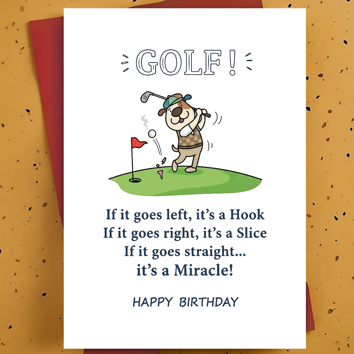 TEMU 1pc Birthday Card For Golfer, Dad, Husband – Funny Golf Dog Cartoon Illustration, Birthday Humor, Thickened, With Envelope