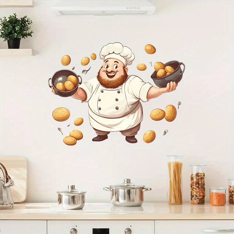 Image of 1pc Waterproof And Tear-off Wall Sticker - Decor For Living Room, Bedroom, Bathroom, And Entryway, With Potatoes Design, Plastic Material, Contemporary Style, Kitchen Wall Decor