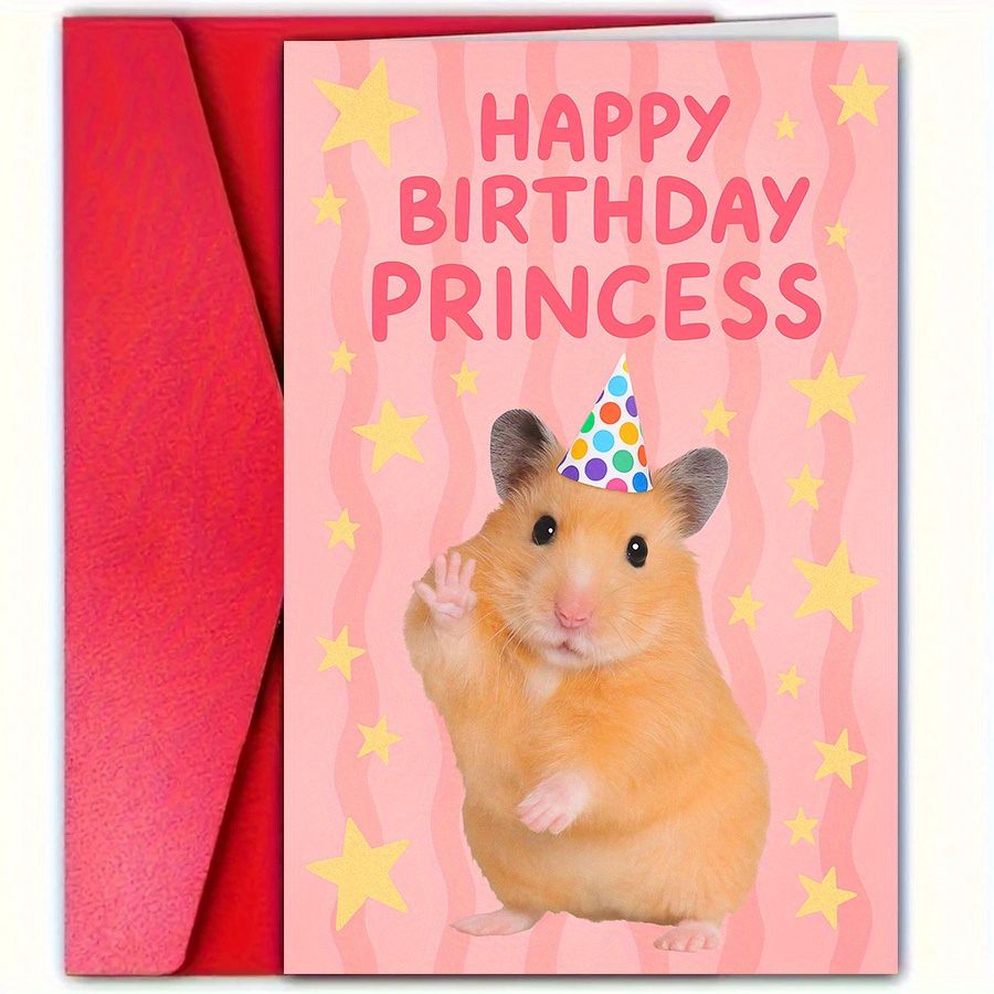 1pc Happy Birthday Card With Envelope, Featuring Cute Hamster And Colorful Party Hats, Suitable For Family, , Colleagues, , And Special Celebrations
