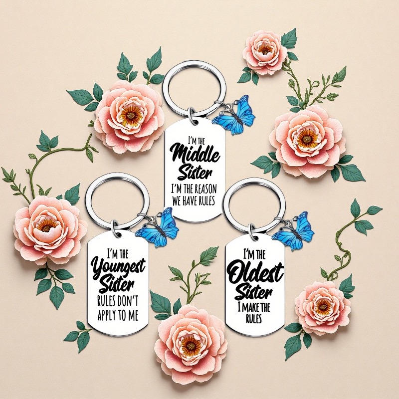 TEMU 3pcs Stainless Steel Keychain Set - "i Am The ", "", "the Oldest Sister", Featuring A Design - A Birthday Gift, Zimoxuan, Family Keychain |