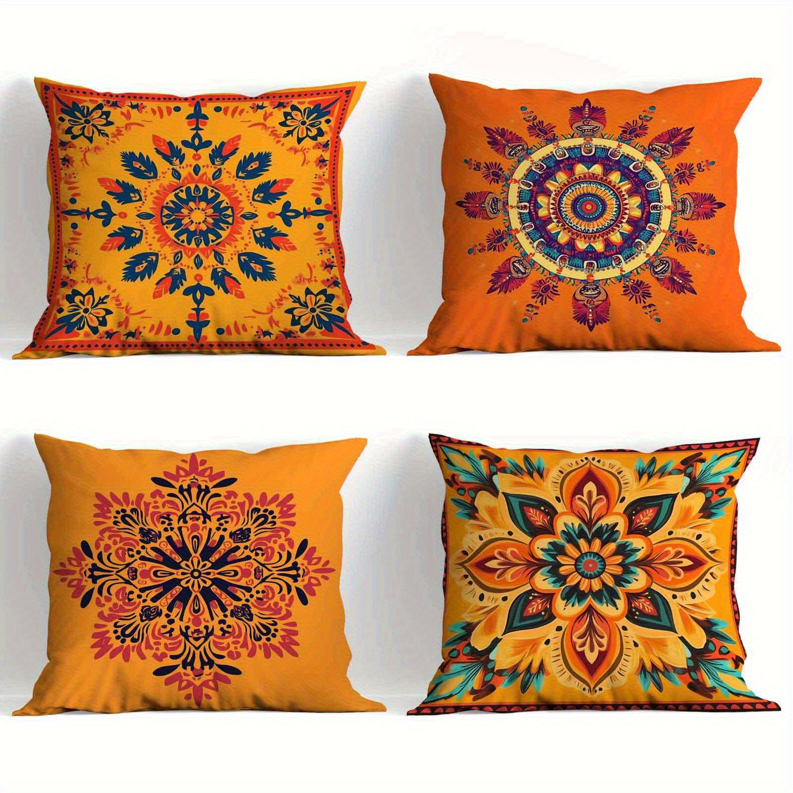 TEMU Set Of 4 Bohemian Abstract Style Pillow Covers Featuring Ethnic Elements And Intricate Mandala Patterns That Enhance Character And Artistic