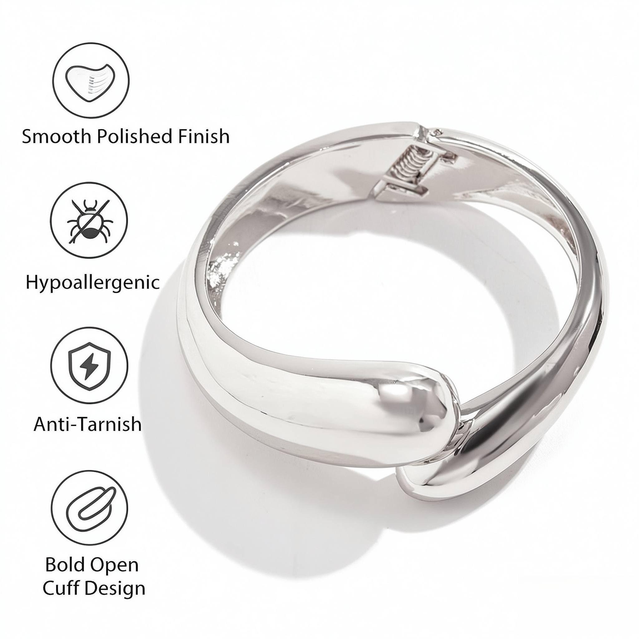 Smooth Glossy Open Cuff Bracelet for Women, Golden Tone