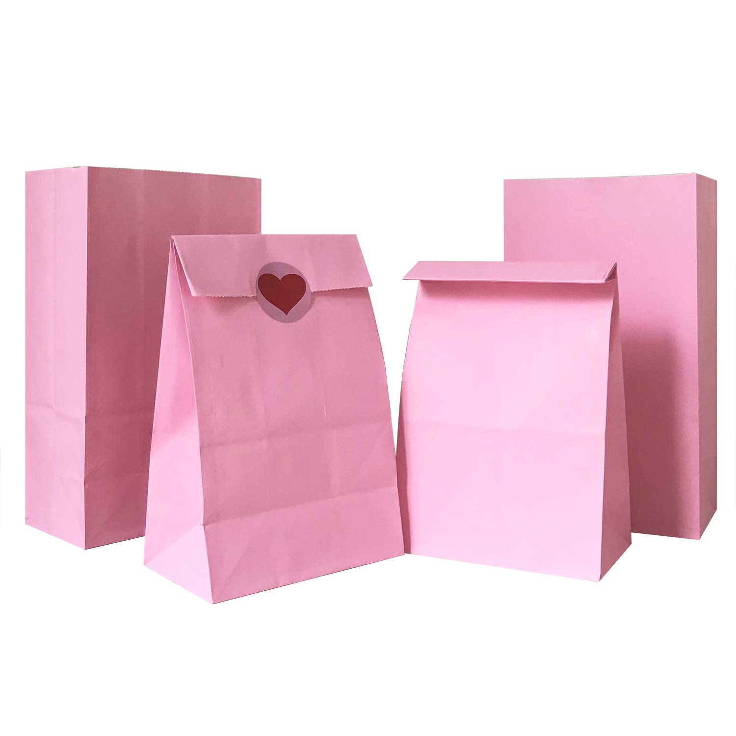 TEMU Gift For Her/him 24pcs Set Of 9.4×5.1×3.1 Inch / 24×13×8cm Colorful Flat Bottom Paper Bags With 24 Heart Stickers, Self-standing Gift Packaging