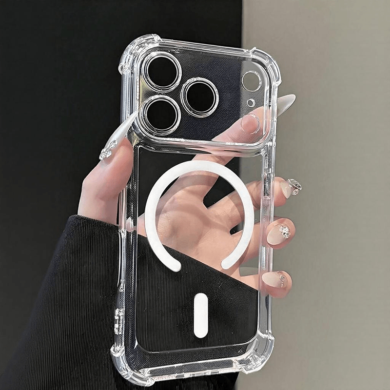 Image of Phone Case - Transparent Shockproof Phone Case, Four-corner Protection, Magnetic For Iphone 17/16/15/14/13/12/11 Series, Anti-yellowing Anti-scratch Slim Cover