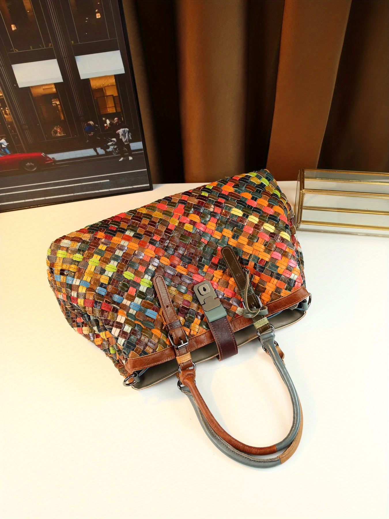 Genuine Leather Handbag on model