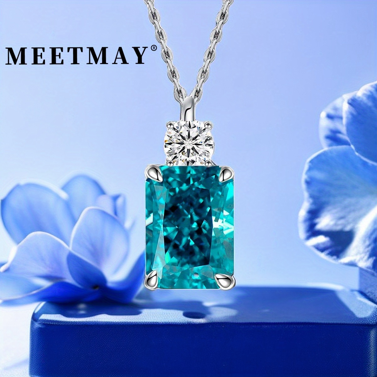Silvery Weight 3G, Excellent Ice Cut Paraiba Bluish Inky Blue Synthetic Cubic Zirconia S925 Sterling Silver Jewelry Necklace, High Quality Gift for Your Lover