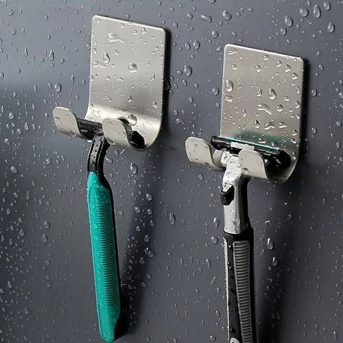 2 4pcs 304 stainless steel razor holder hooks self wall mounted bathroom organizer for shavers loofahs sponges space saving design with ideal for christmas halloween decorations bathroom accessories sleek metallic fin