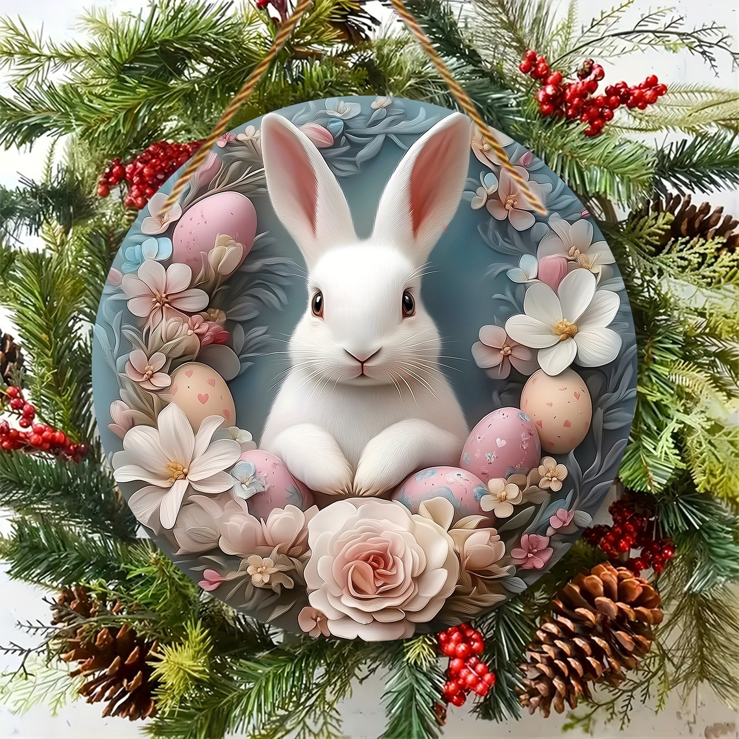 

1pc 2d Easter Bunny 8x8" Round Wood Sign - Decor For Home, Office, Garage & More, Valentine's Day Gifts, Eid Al Fitr Decorations