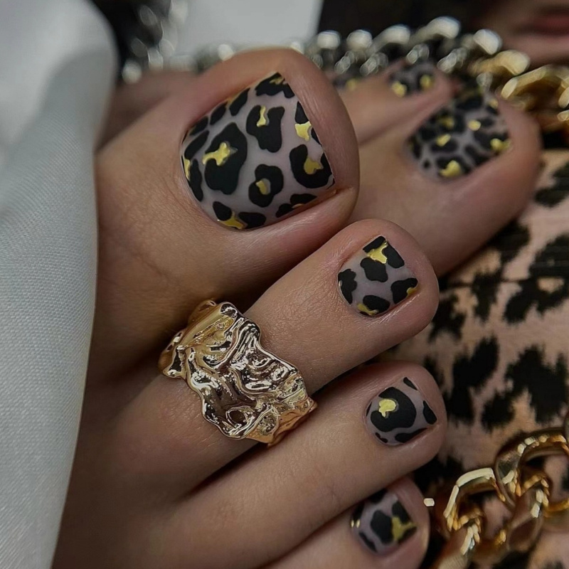 Elegant Leopard Print Nail Stickers - 24pcs, , Glossy End, Short Square Shape Press On Nails For Women