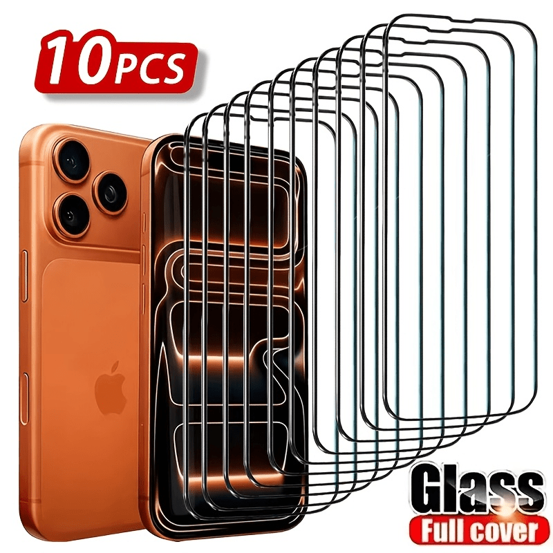 TEMU 10pcs Full-coverage Tempered Glass Screen Protector Set, High-definition Clear With Ar Anti-reflection Coating, 9h Hardness Scratch & Impact