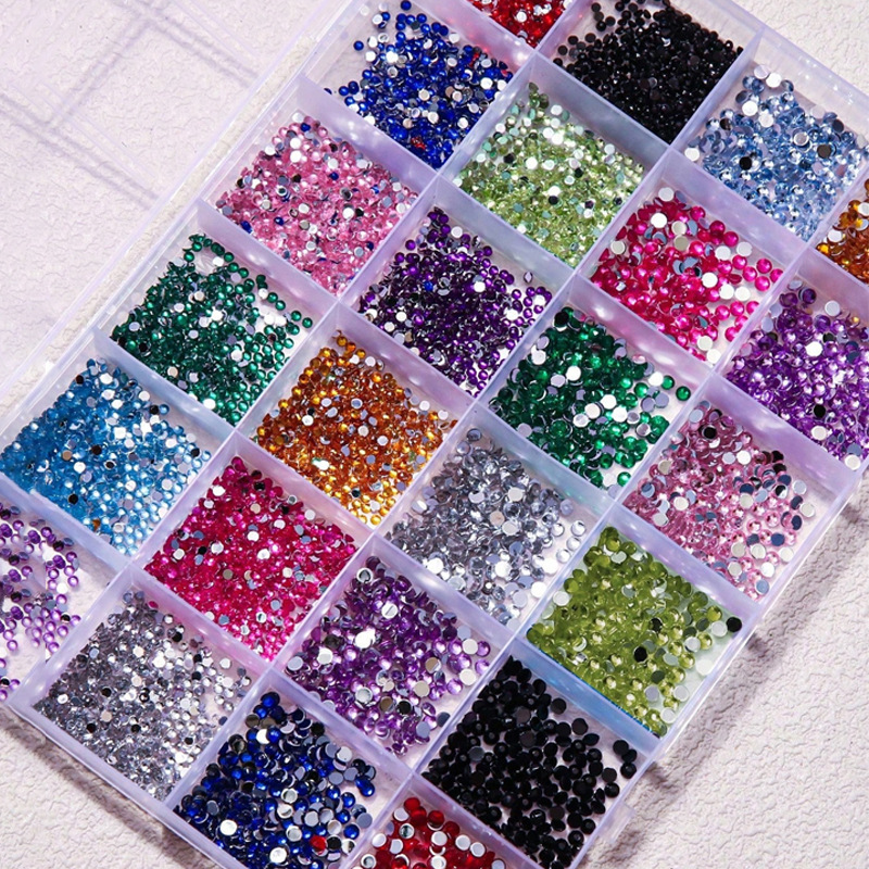 

24pcs Size Flatback Rhinestones Set, Unscented For Art, Phone Decoration, And - 2mm & 3mm Diamonds In Storage Box