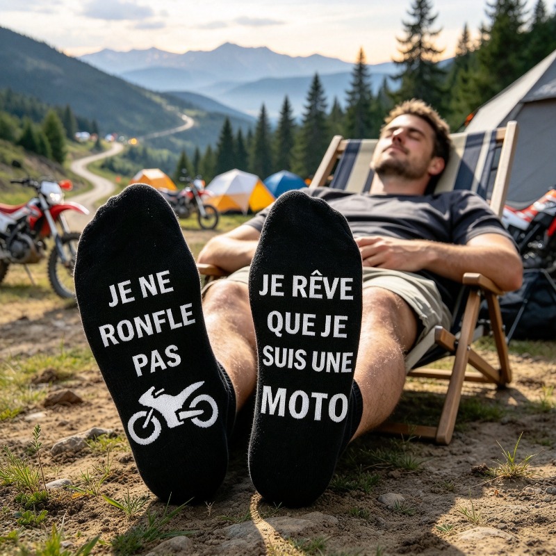 TEMU 1 Paire de Chaussettes d'Extérieur pour Homme avec Imprimé Moto Français Amusant, Tissu Élastique Confortable et Respirant, Adaptées aux