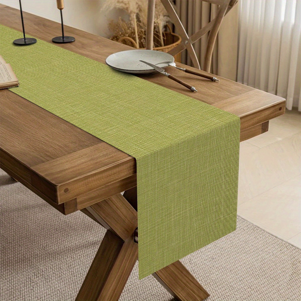 TEMU 1pc Modern Minimalist Green Table Runner - Nordic Style Polyester, Rectangular Design For Spring Gatherings, Indoor Dining, And Outdoor Picnics,