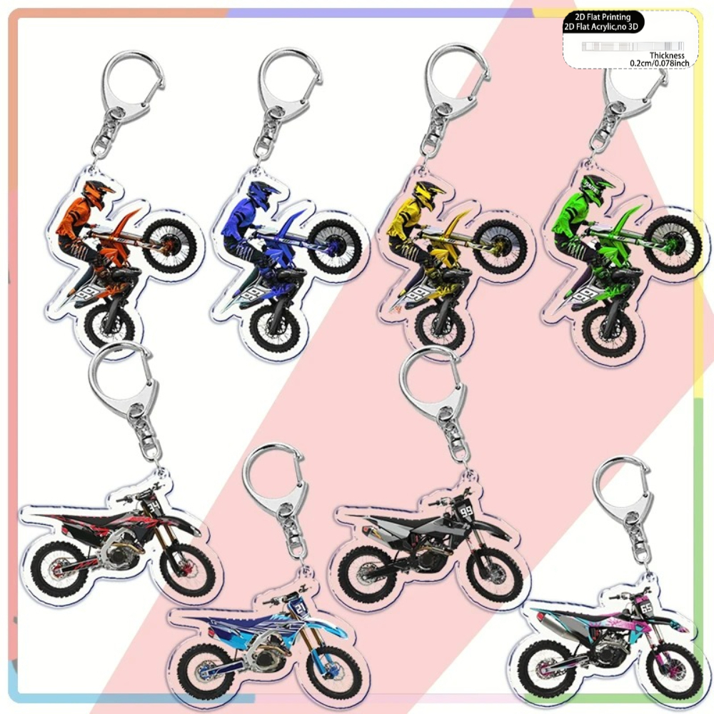 TEMU 2d Flat - 8pcs 2d Flat Cool Motorcycle Off-road Car Keychains Accessory Bag Pendant Off-road Motorcycle Key Ring Key Ring Gift Women Keychains