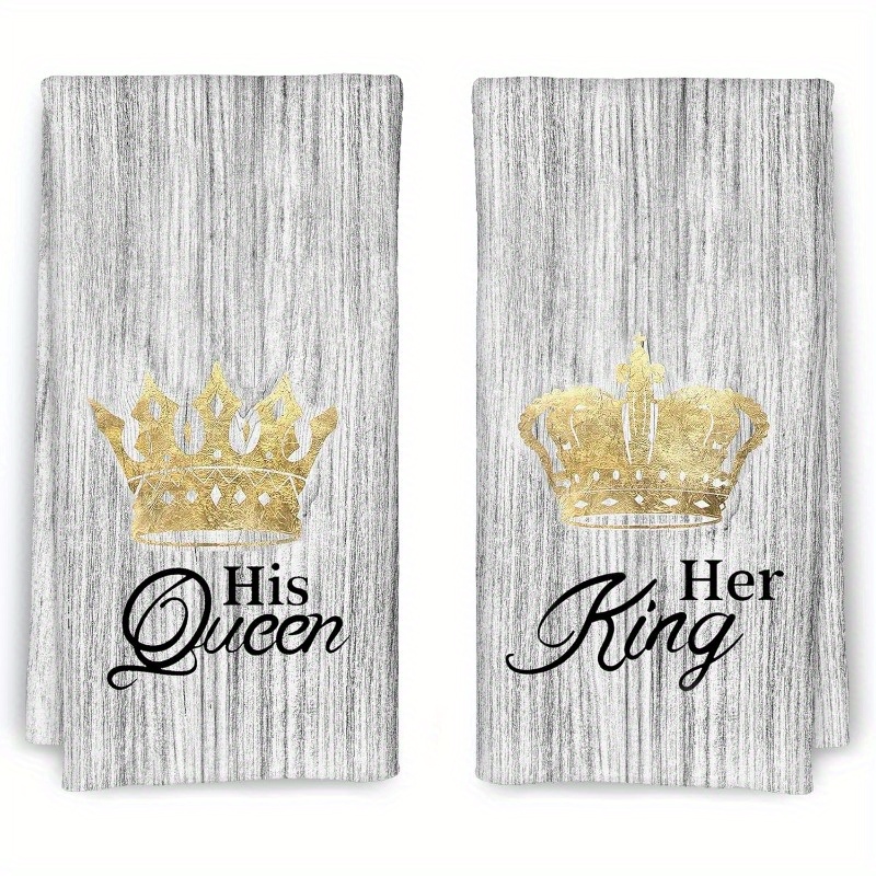 

2pcs King And Queen Bathroom Towels Set, Soft Microfiber, Contemporary Style, Space-themed, Rectangular, Machine Washable, Polyester Cover, 18x26 Inch Decorative Hand Towels For Couples