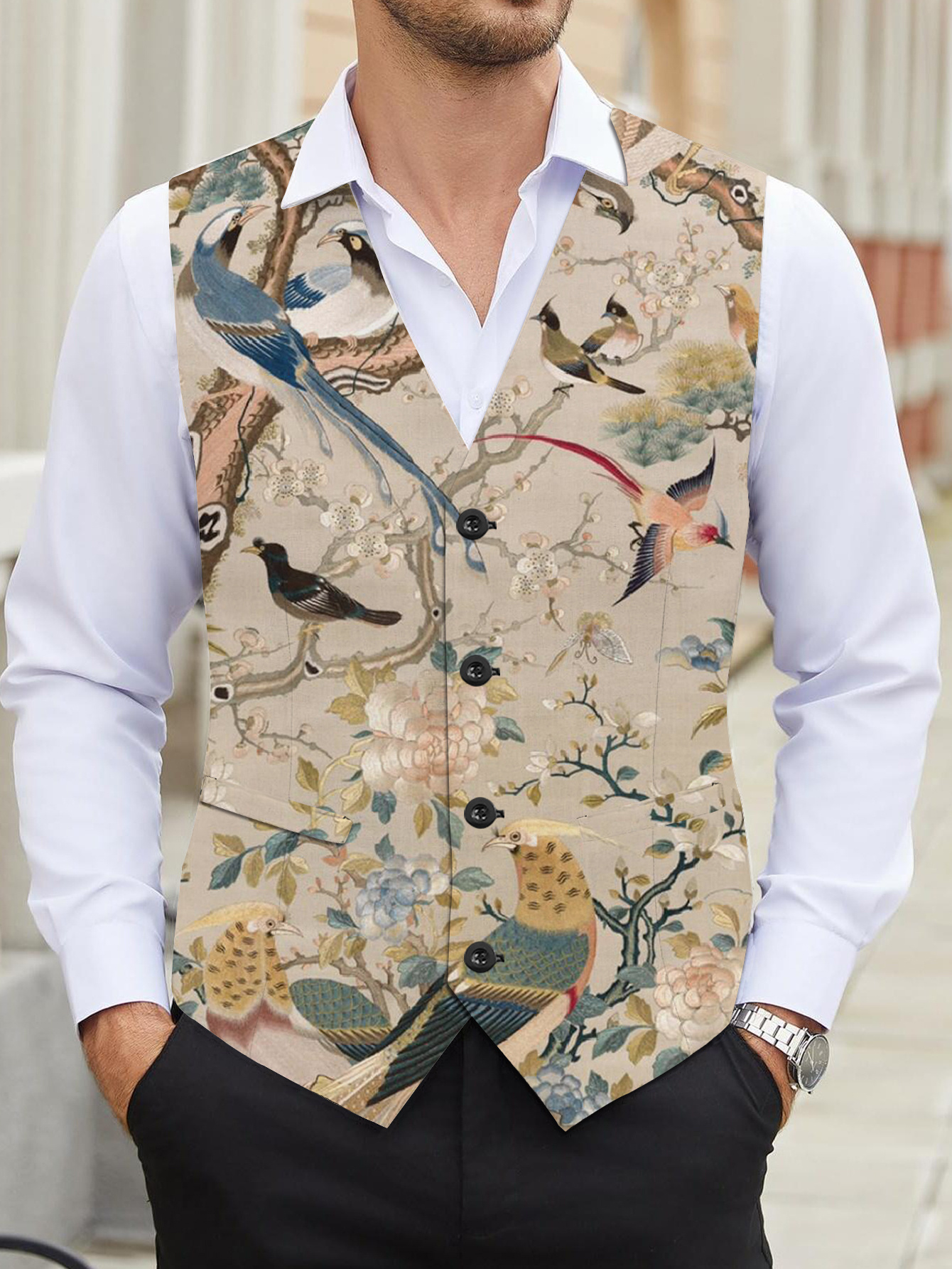   mens suit vest casual stylish printed vest