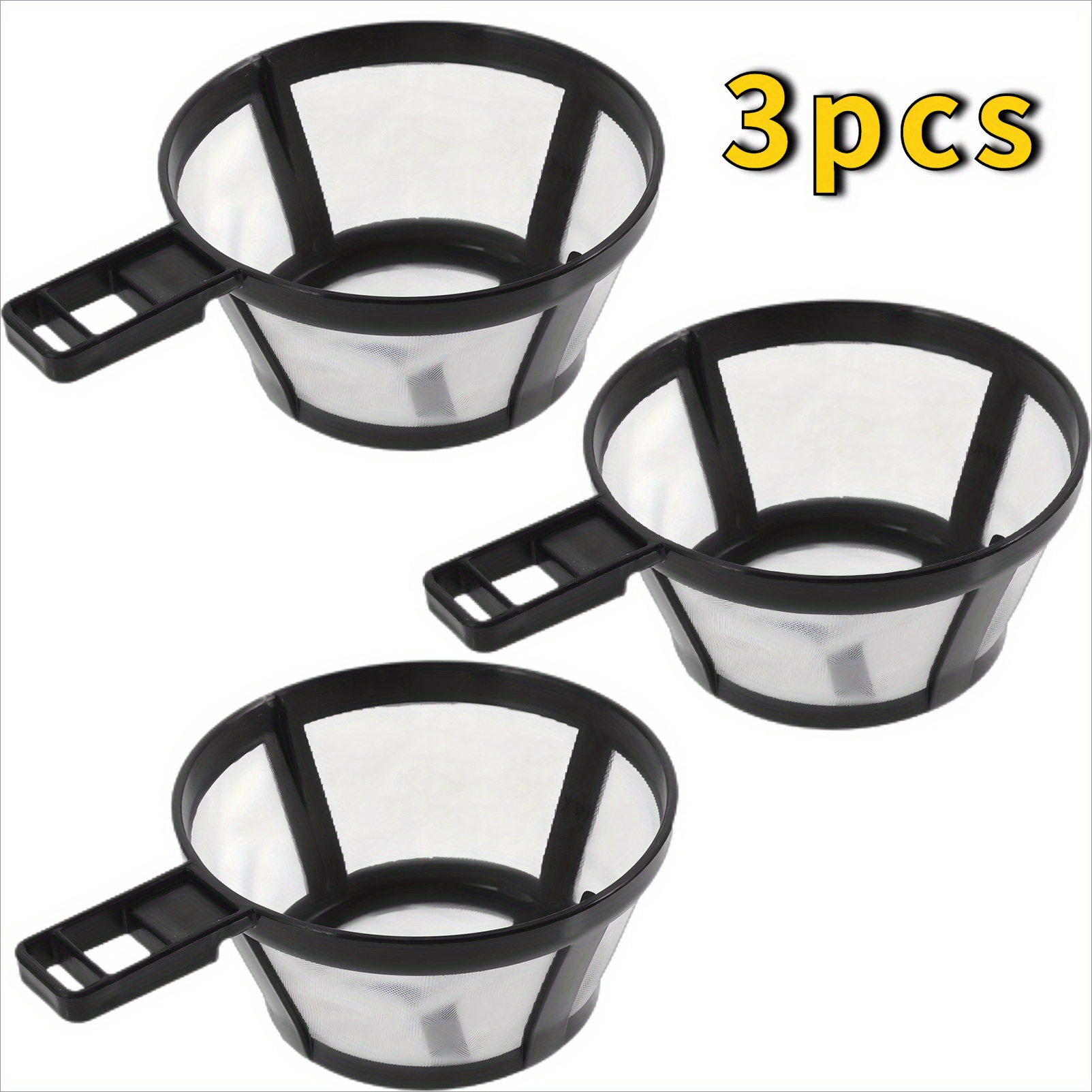 Image of 3pcs Nylon Material Portable Coffee Filter - Effortless Cleaning, Long-lasting Reusable, Coffee Filter Holder - For Rv Outdoor Camping Picnic Back To School Supplies