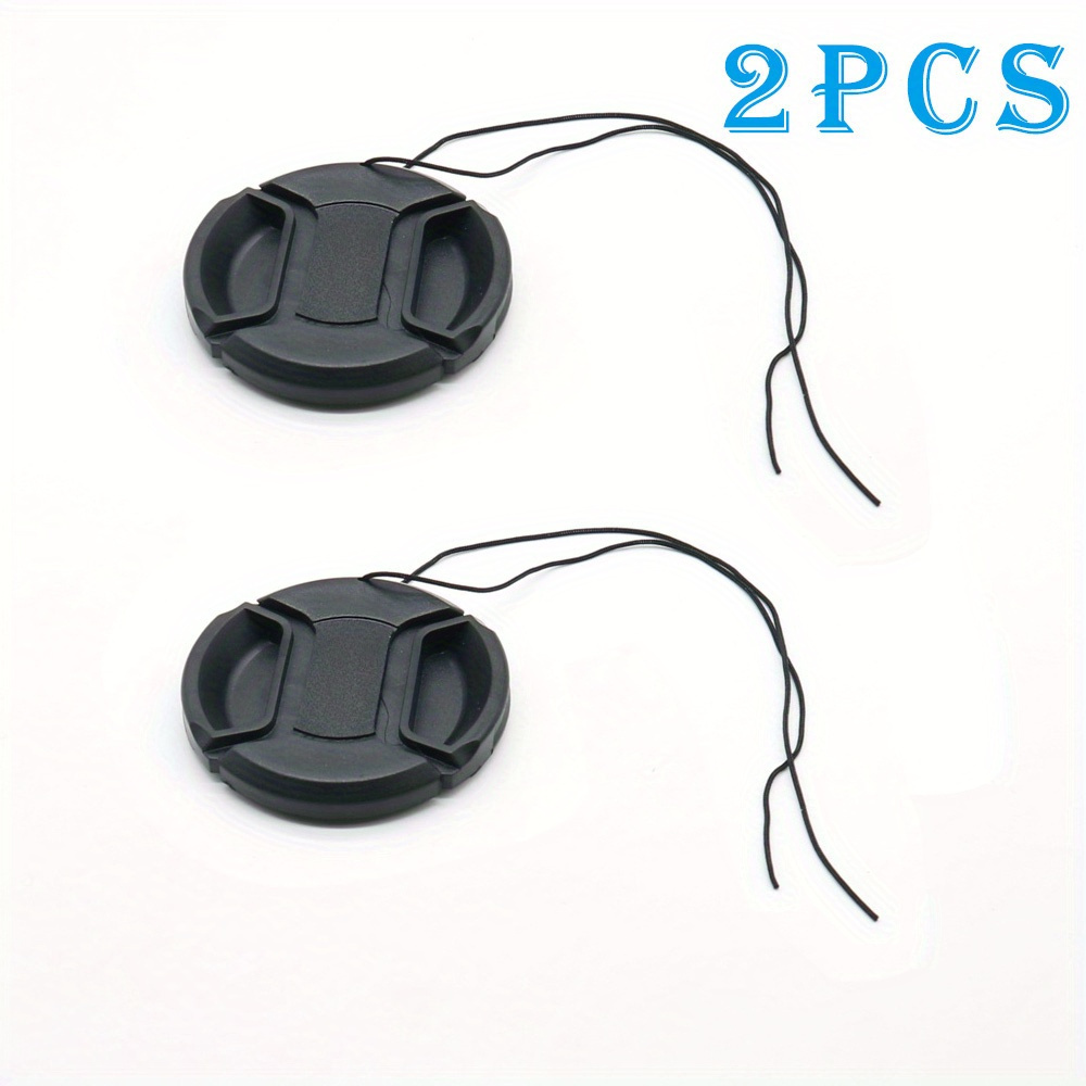 TEMU 2pcs 49mm 52mm 55mm 58mm 67mm Lens Caps With Retaining Strap, Center Pinch Front Covers For , , For Cameras