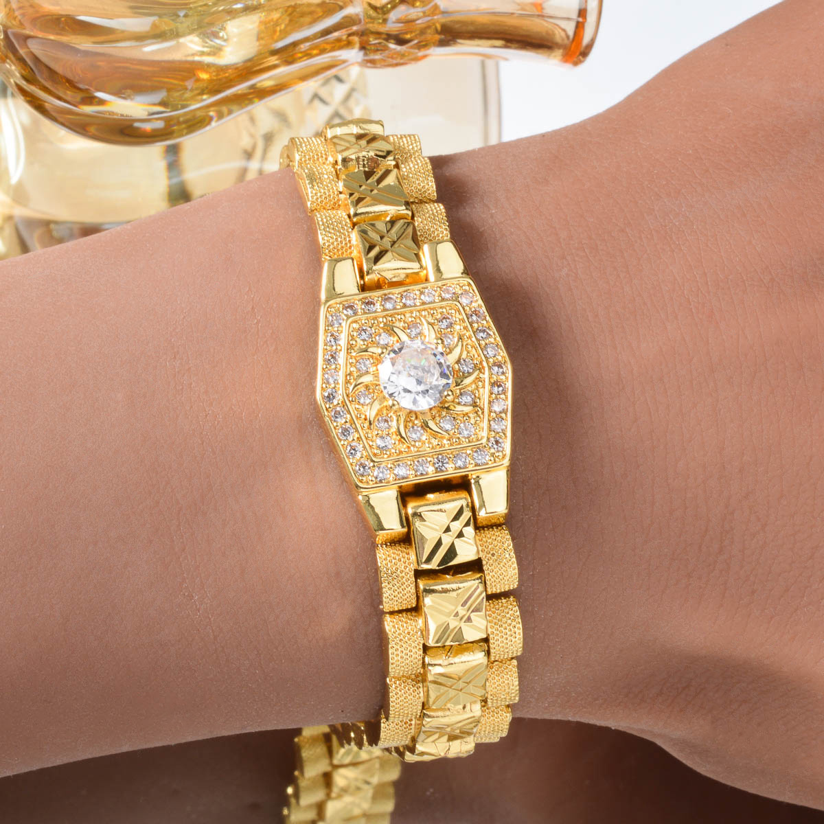 Middle Eastern-Inspired Zirconia Watch Strap & Copper Bracelet