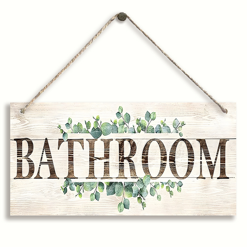 

Rustic Farmhouse Bathroom Sign - Vintage Wooden With Green Leaves, Easy-hang For Home, Office & Coffee Shop Decor