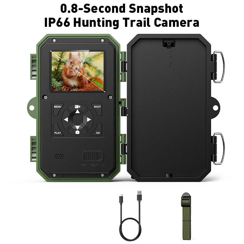 TEMU Caméra de Chasse avec Vision - Équipée d'un Écran 2.4 pouces, Caméra de 4K 2MP, Vitesse de Déclenchement de 0.2S et de 120°, Vision de 25M, pour