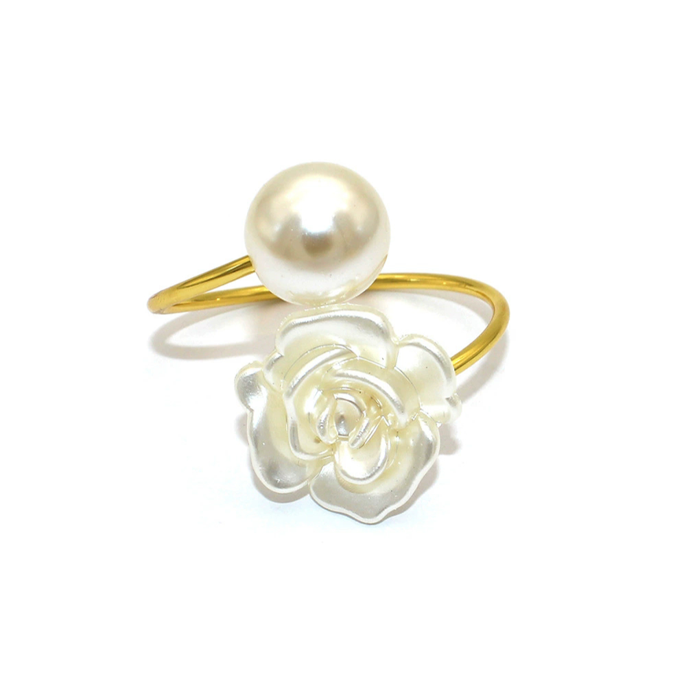 TEMU 10pcs Pearl Napkin Rings, Rose Flower Napkin Buckles, Golden Napkin Rings Holders Metal Serviette Buckles For Wedding Dinner Party Kitchen Table