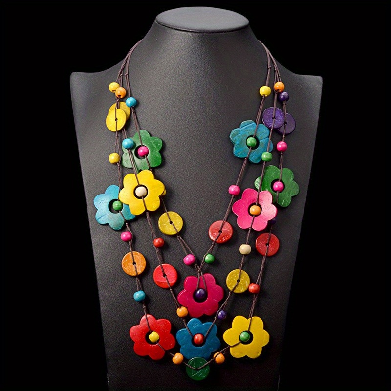 TEMU 1pc Ethnic Style Flower Pendant Women's Necklace Bohemian Coconut Shell Clothing Accessories Hanging
