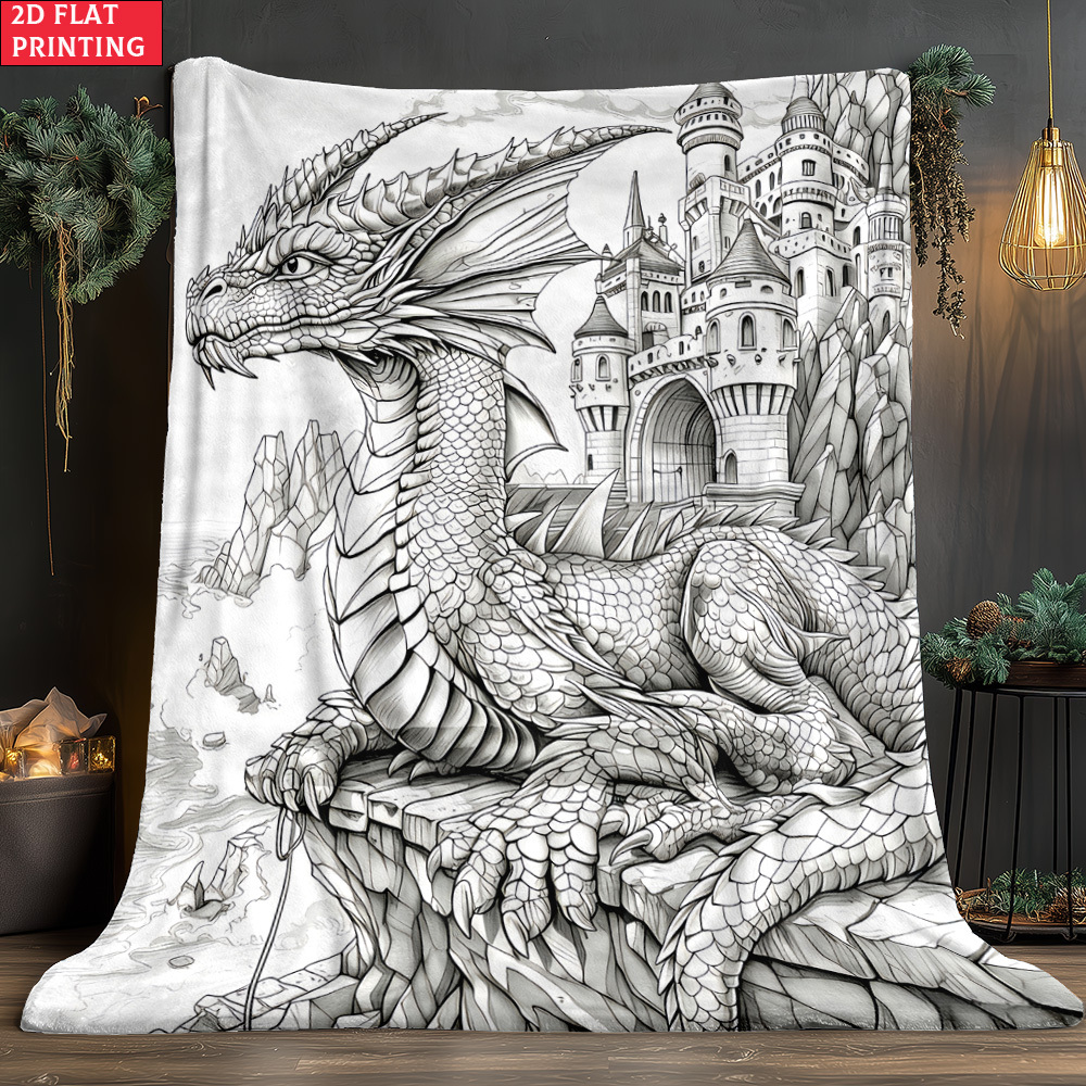 TEMU Lightweight 2d Flat Seamless Elegant Colored Blanket, With Western Dragon Pattern, Home Decor. This 280g/m² Blanket Is Ideal For Sofas, Beds,