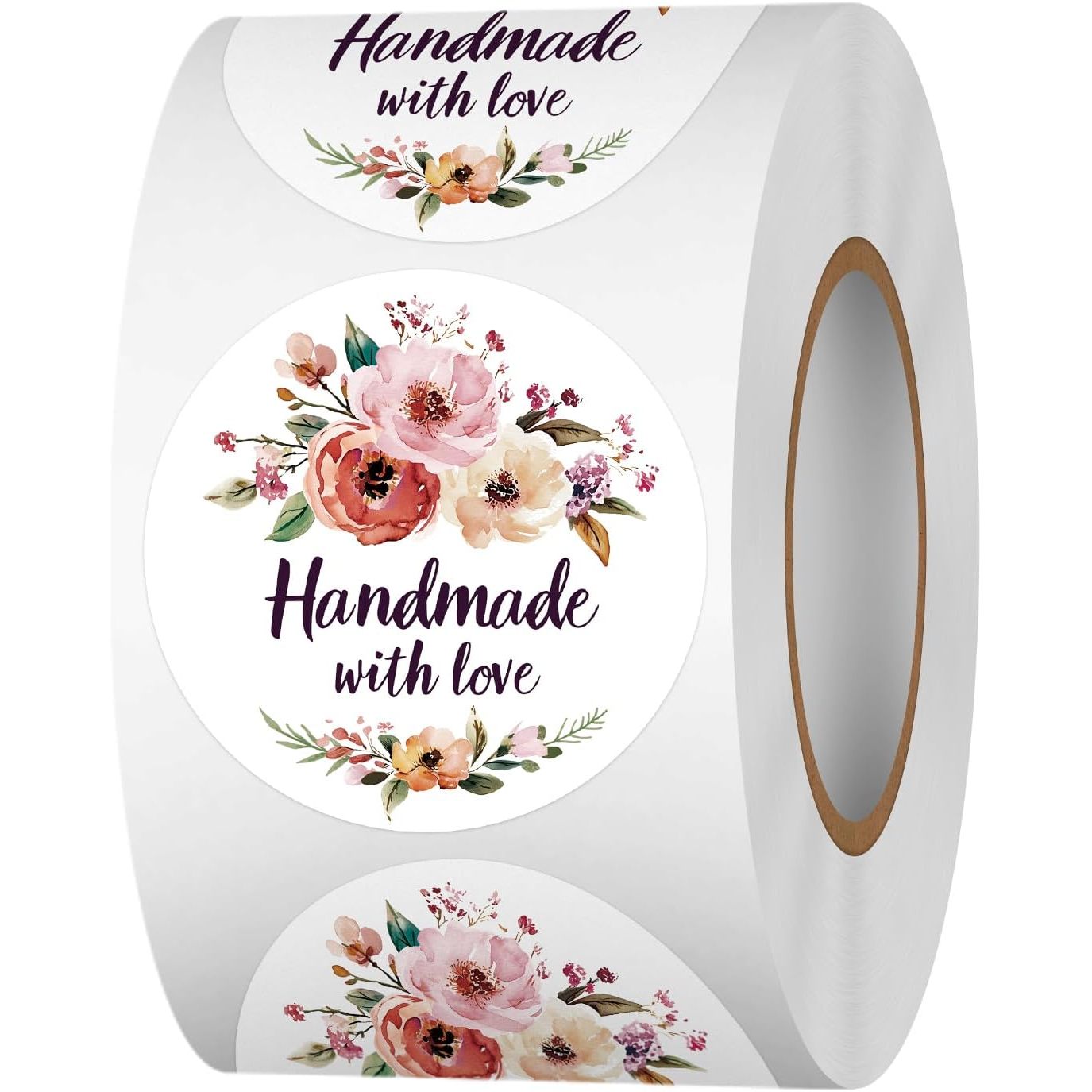 TEMU 500 Stück Blumenhandmade mit Liebe Aufkleber Rolle, Blumen Selbstgemacht mit Liebe Aufkleber für Handgemachte Backwaren, Bastelarbeiten,