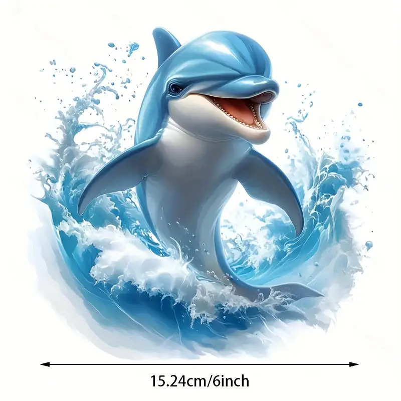 6- Dolphin Vinyl Sticker - Self-adhesive Decal For, Laptops, Walls, Motorcycles - Large Marine-themed Swimming Dolphin & , Removable Stickers For Smooth Surfaces (/s)