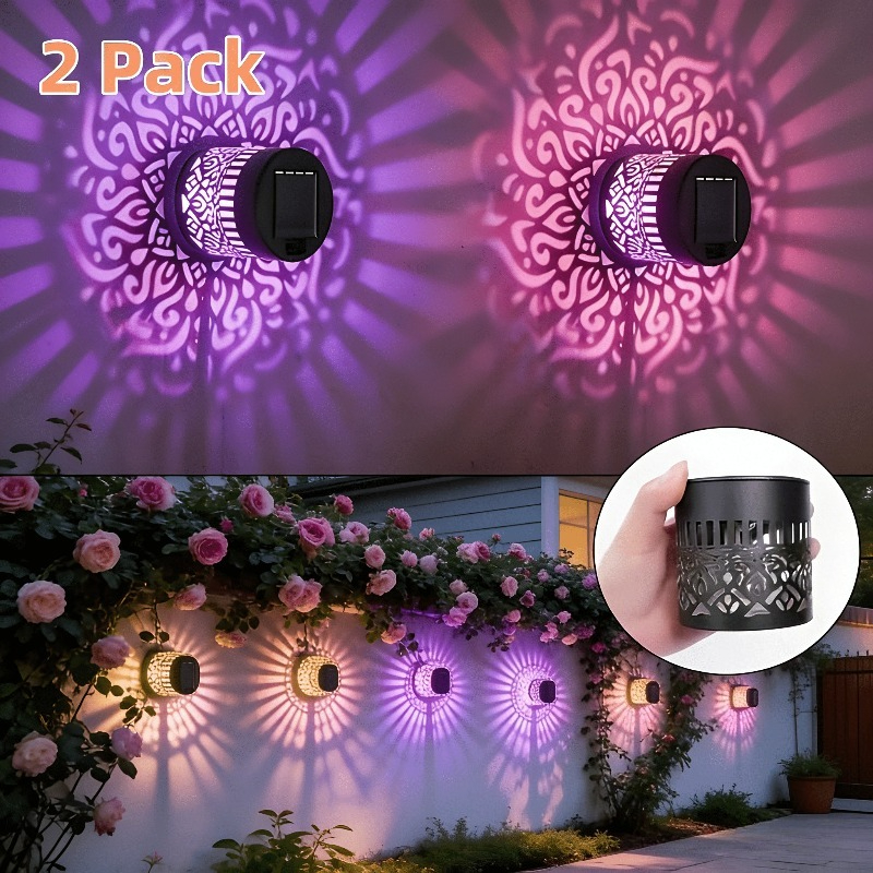 E-shop 2er-Pack Bunte Solar Wandleuchten, Solarbetriebene Wandleuchten aus Schmiedeeisen für den Außenbereich, Patio, Treppen, Wand, Mandala-Thema,