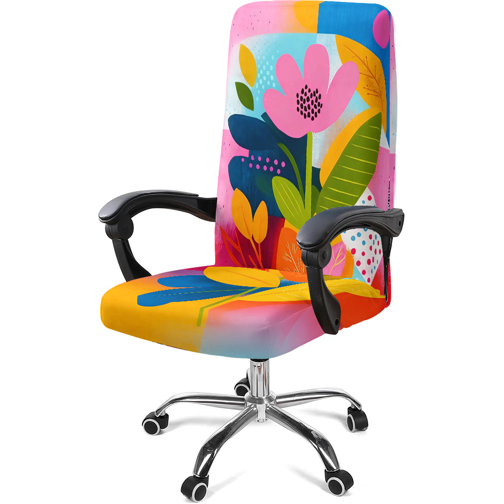 TEMU Housse de chaise de bureau 1 parure, style Matisse, à imprimé floral en de couleur, en tissu élastique imprimé en fibre Y amovible et lavable en