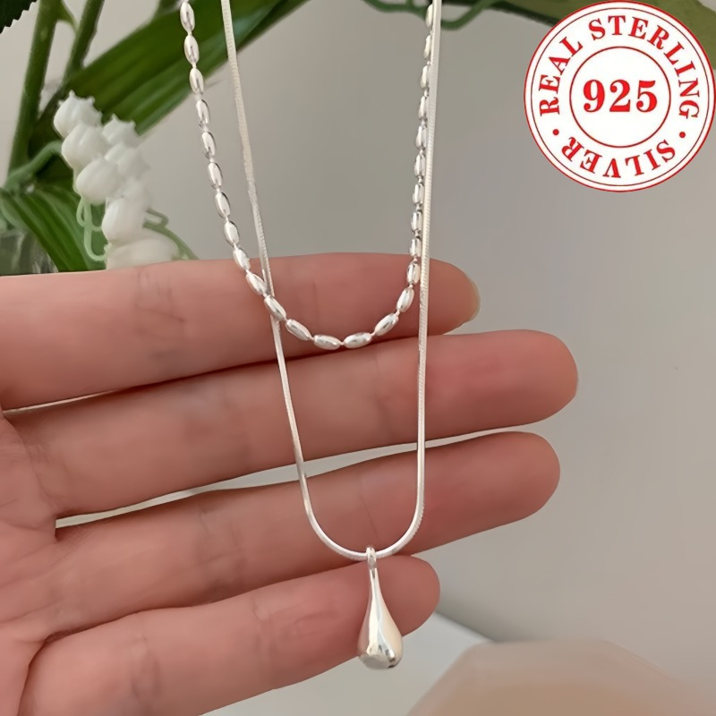 Women's 925 Sterling Silver Water Droplet Pendant Neck Chain