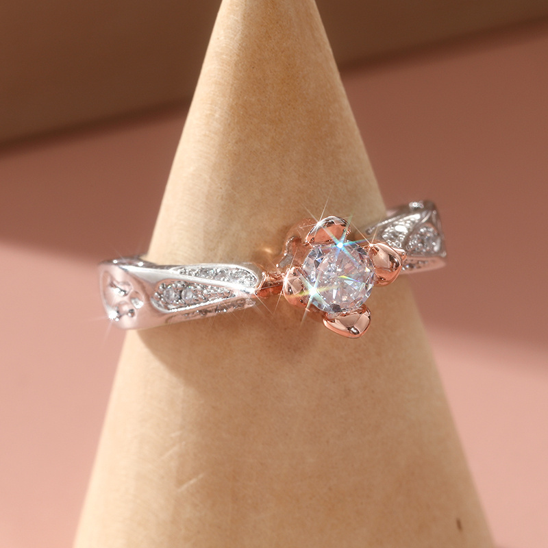 Romantic Rose Flower Zirconia Ring for Women