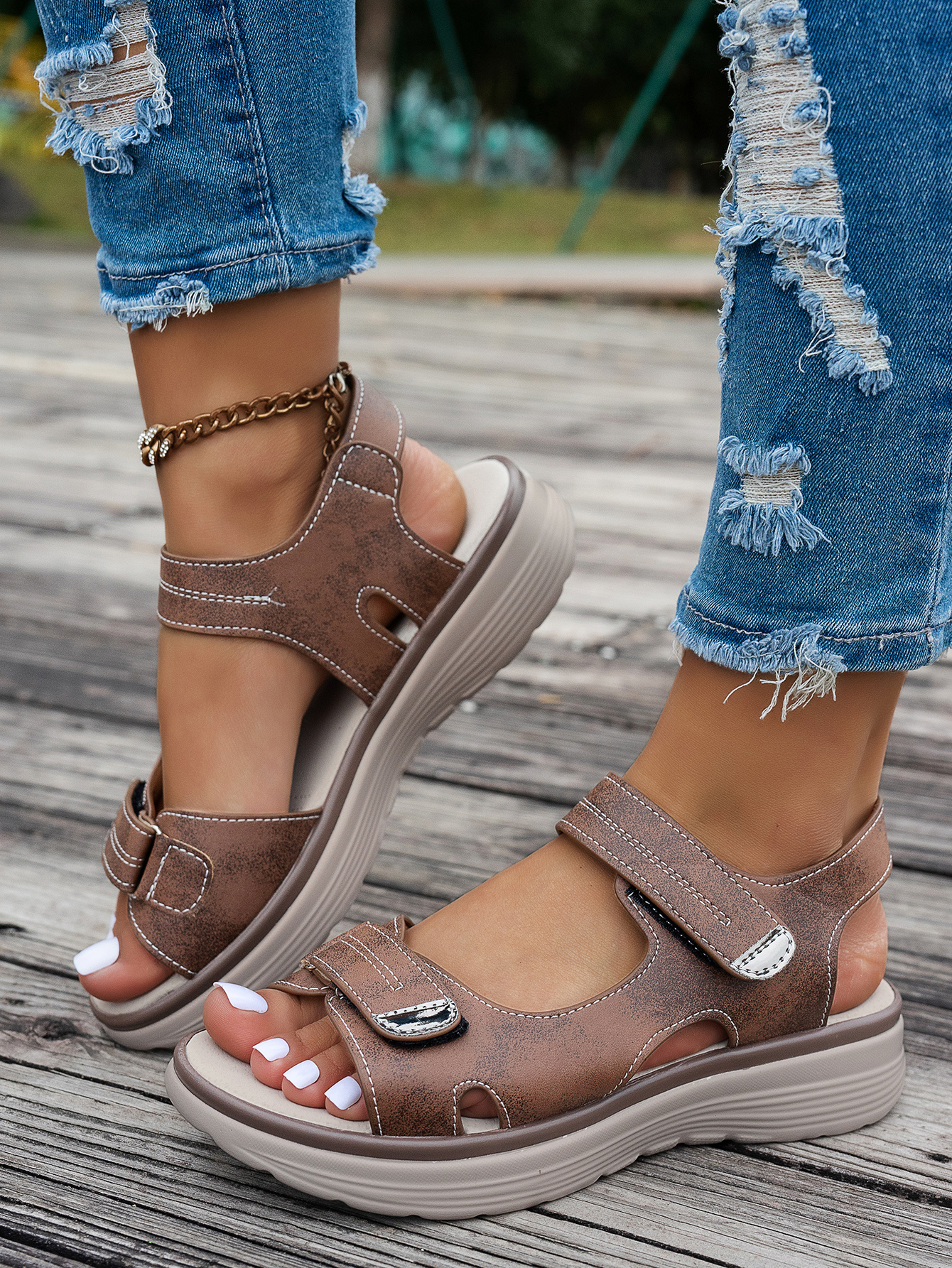   womens ankle strap sandals thick platform wedge heel breathable pu cover open toe casual   with cushioned insole secure straps for summer   Product details 22