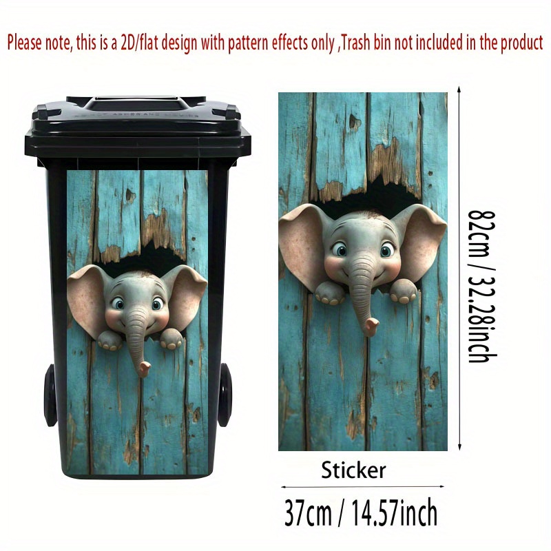2d Flat Printing 1pc Trash Can Sticker 37×82cm Peeking Theme Design Self-adhesive Wallpaper For Kitchen Bin Decoration, Suitable For Bins And Wall Decor, 2d Flat