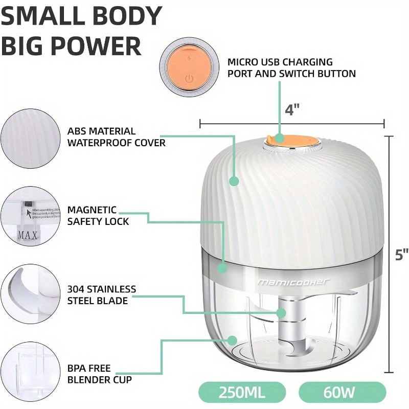 portable garlic and vegetable chopper, 8.45oz capacity for mashing garlic and chopping onions, a blender for   vegetables, and a wireless food processor suitable for ginger, chili, fruits, and meat., multi household mill for onion, steak, vegetable chopper, food chopper & onion Product details 3