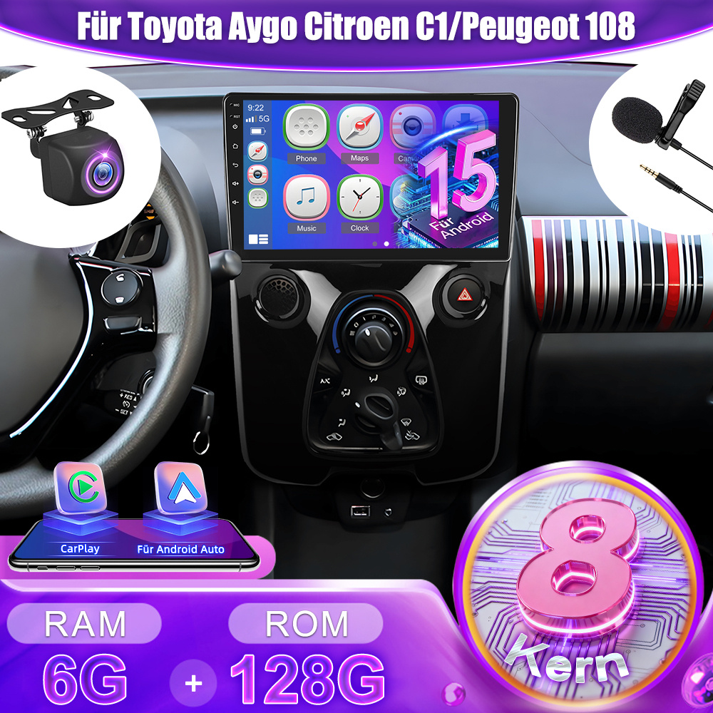 Image of 8core 6gb+128gb For 15 For Radio For Aygo C1/for Radio Car Stereo With For Auto, 10.1 Inch Ips Touch Screen Radio With Navi, Wifi, Eq, Swc, Fm Rds Radio