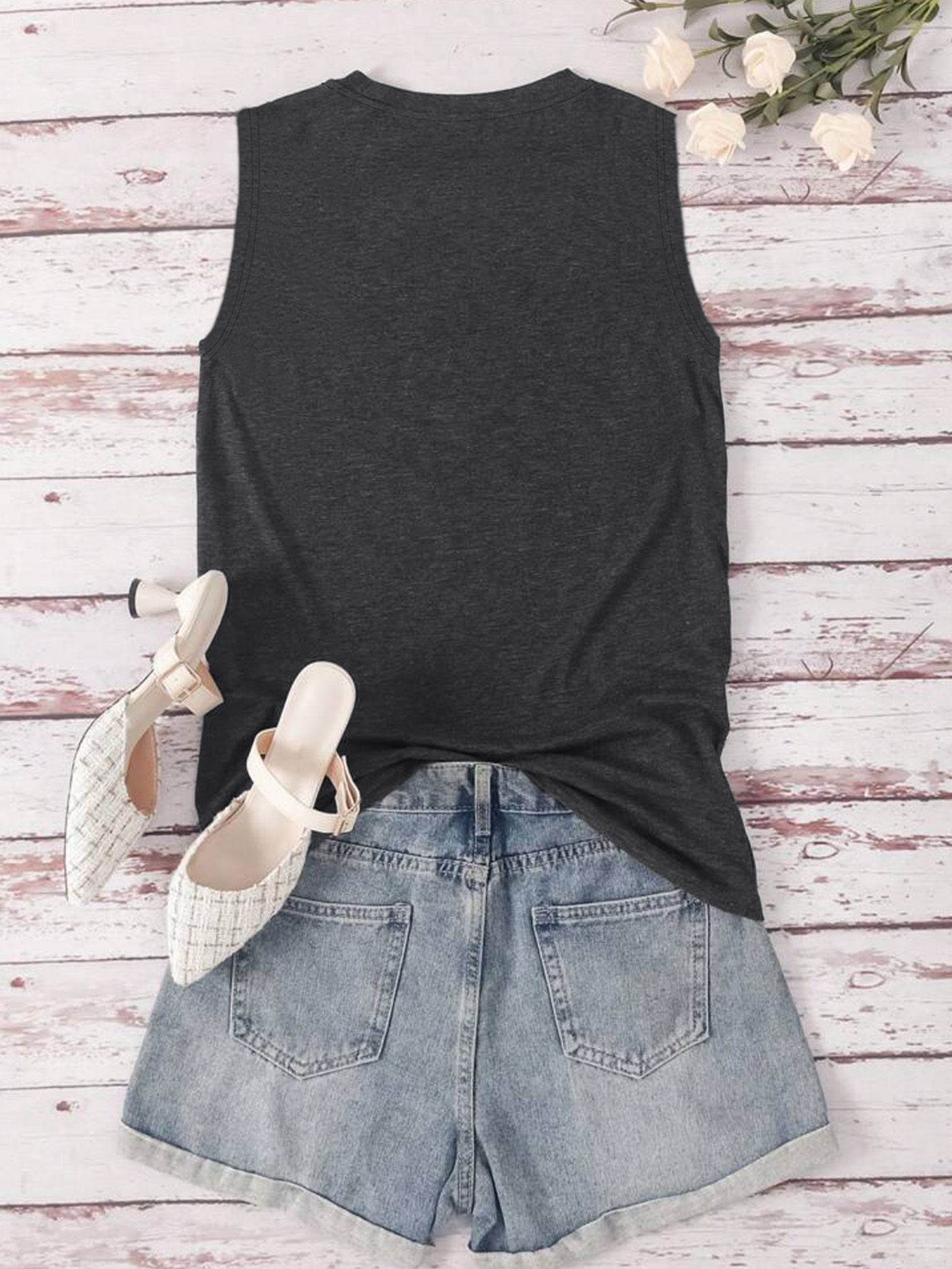 womens rock roll graphic tank top sleeveless crew neck casual summer top with rock   black denim   for casual attire ladies tank tops