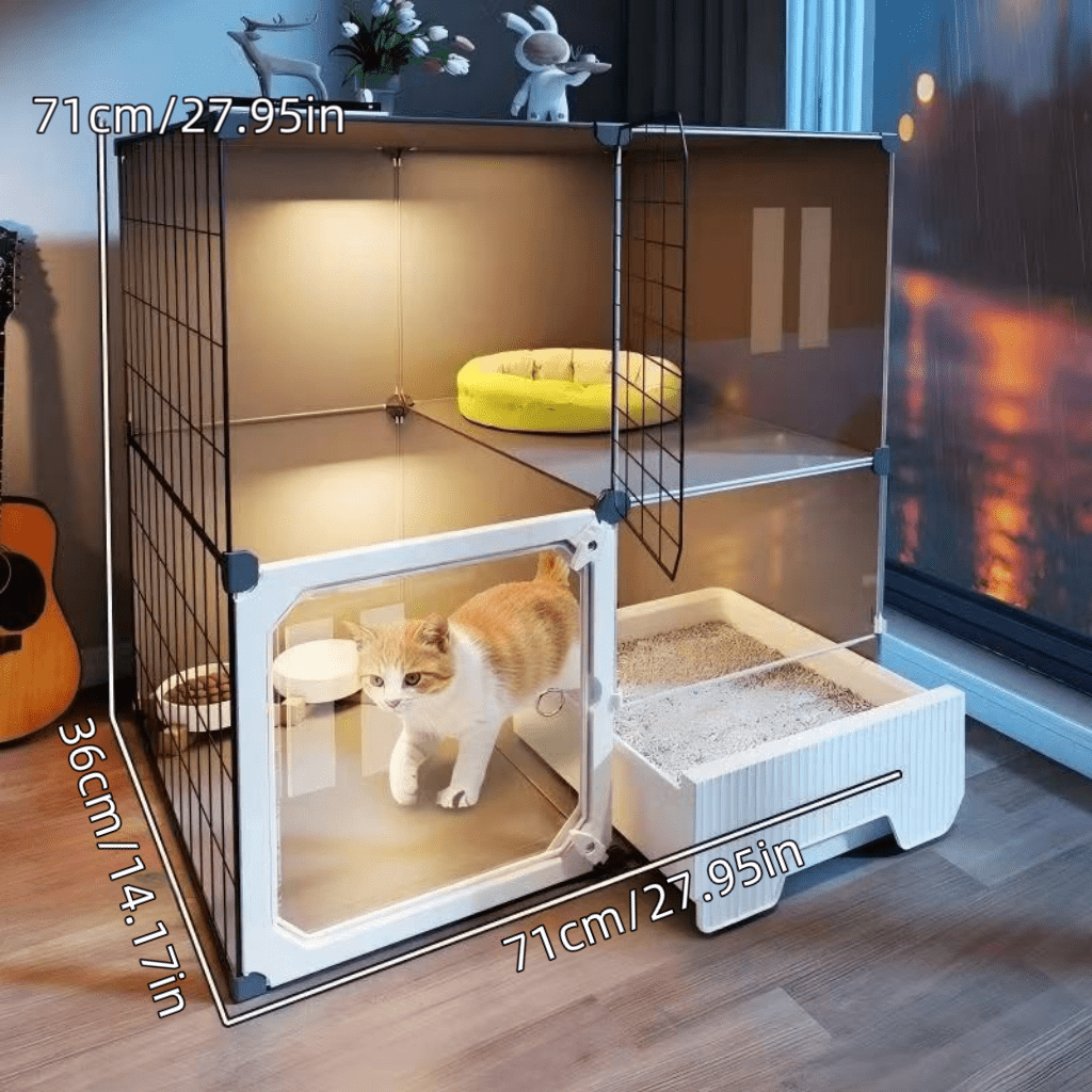 Expandable Horizontal Cat Playpen Crate with Elevated Platform