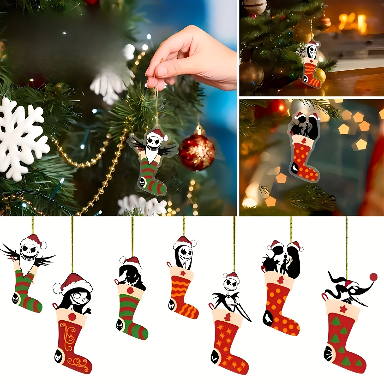 

7- Ume Christmas Tree Ornaments, Skellington , Double- , Decor, No Needed, Home & Supplies, Decorations