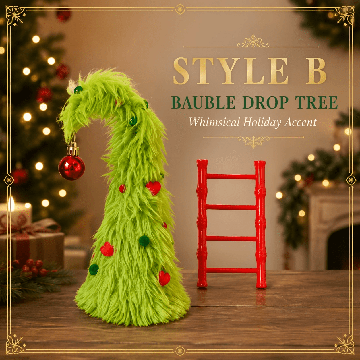 TEMU Green Curved Christmas Tree Tabletop Ornament, Suitable For Various Holiday Decorations Such As Christmas And Thanksgiving, With Red Spheres And