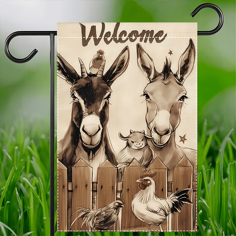 

Farmhouse Flag - Polyester With Goat, Donkey & , Spring/summer Outdoor Decor, Double-sided Waterproof Burlap, No Flagpole Needed, 12x18 Inches