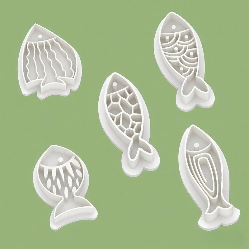Image of Cookie Making Molds - 5pcs Bohemian-style Fish-shaped Polymer Cookie Cutters And Embossing Molds, Suitable For Cookie Making At Thanksgiving And Christmas Family Parties, Without Power Supply