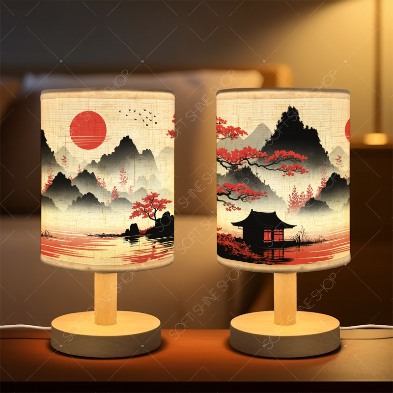 USB-Powered Print Table Lamp with Fabric Shade, Cozy Decor