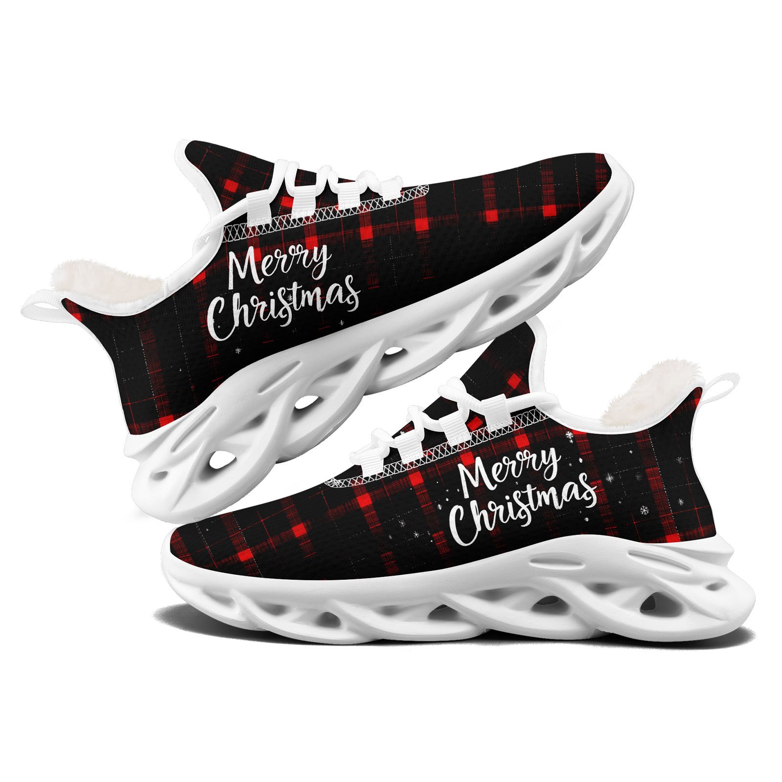 Men's Winter Warm Sneakers with Chunky Sole, Plaid Print